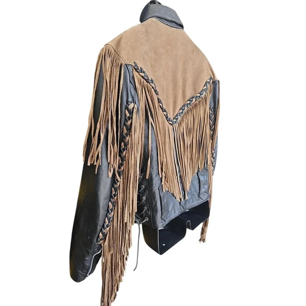 Vintage 80s FMC Leather‎ Fringe Jacket - Western Biker Coat - Men's Large